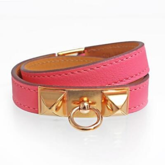 Hermès Rivale Double Tour Bracelet Swift Rose Azalee T2 - Picture 2 of 15